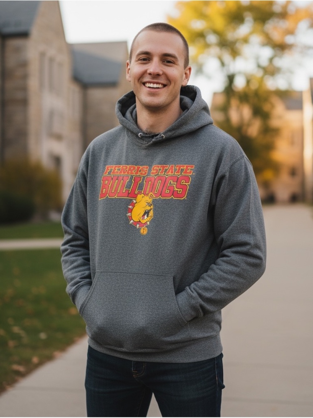 FERRIS STATE BULLDOGS Men’s Medium Gray Hoodie Swestshirt